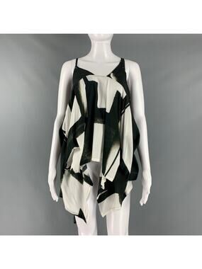 ANN DEMEULEMEESTER Size 6 Black White Viscose Abstract Casual Top